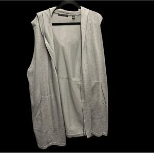 CYRUSS Gray Sleeveless Hooded Long Vest Cardigan Sweater 2X